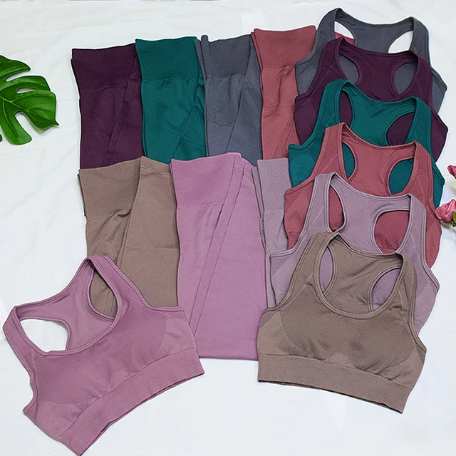 US $17.99 10 Colors Sports Set Gym Clothing Women Yoga Sets Sport Wear Women Set 2 Piece Set High Waist Sport