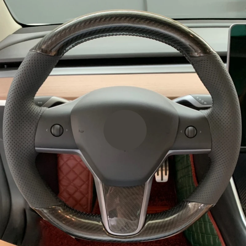 DIY ручной пошив чехол рулевого колеса автомобиля замша Корова кожа Volant оплетка на руль для Tesla модель 3 - Название цвета: Style 5