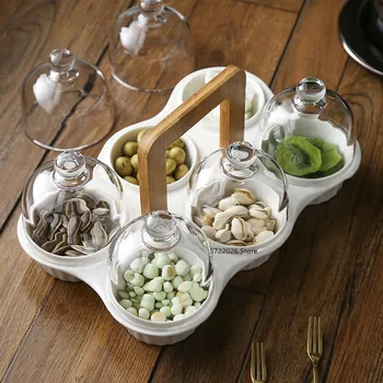 

Simple ceramic dessert bowl dustproof glass cover oven baking bowl creative separation type dessert fruit tray snack storage box