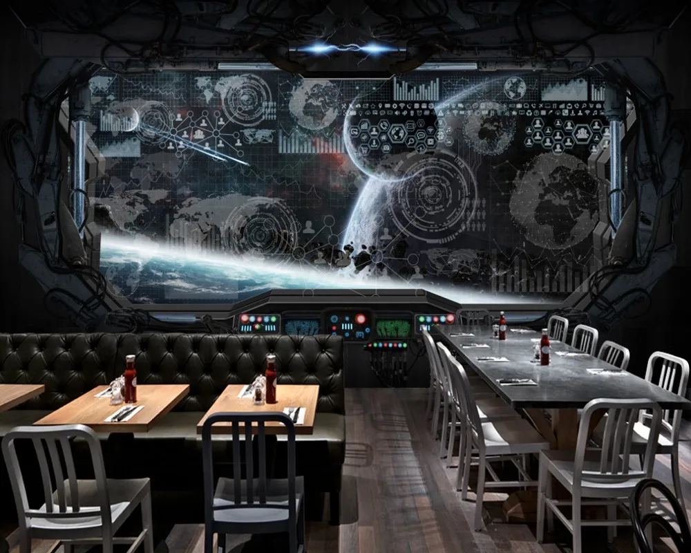 

Dropship Custom 3D Fashion Restaurant Murals Cool Bar Wallpaper Space Capsule Spaceship Mural Good Looking Background Wall