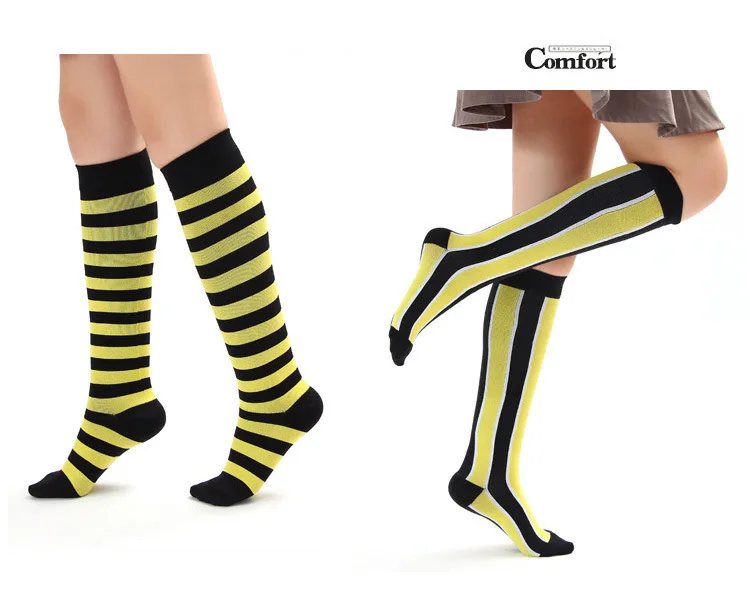 Компрессионные носки для мужчин и женщин; эластичные носки для ног; дышащие носки до колена в разноцветную полоску; подарок на Рождество; носки для велоспорта