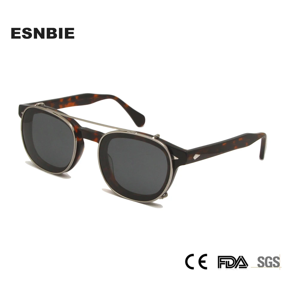 Small Acetate Optical Glasses Frame Round Clip On Sunglasses Men Polarized Uv400 High Quality Women Shades Johnny Depp Style