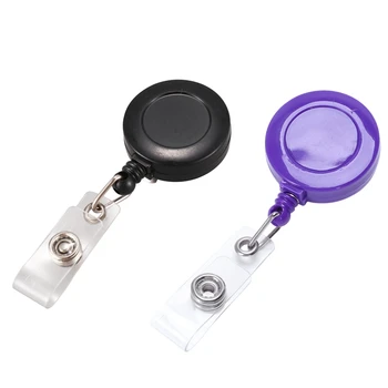 

2 Pcs Badge Holder Retractable Reel YOYO Clip Snap Button ID Card Key Black & Purple