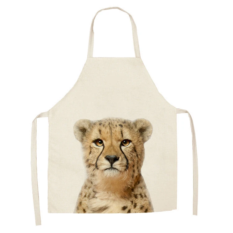 1Pcs Kitchen Apron Cute Animals Printed Sleeveless Cotton Linen Aprons for Men Women Home Cleaning Tools 55*68cm