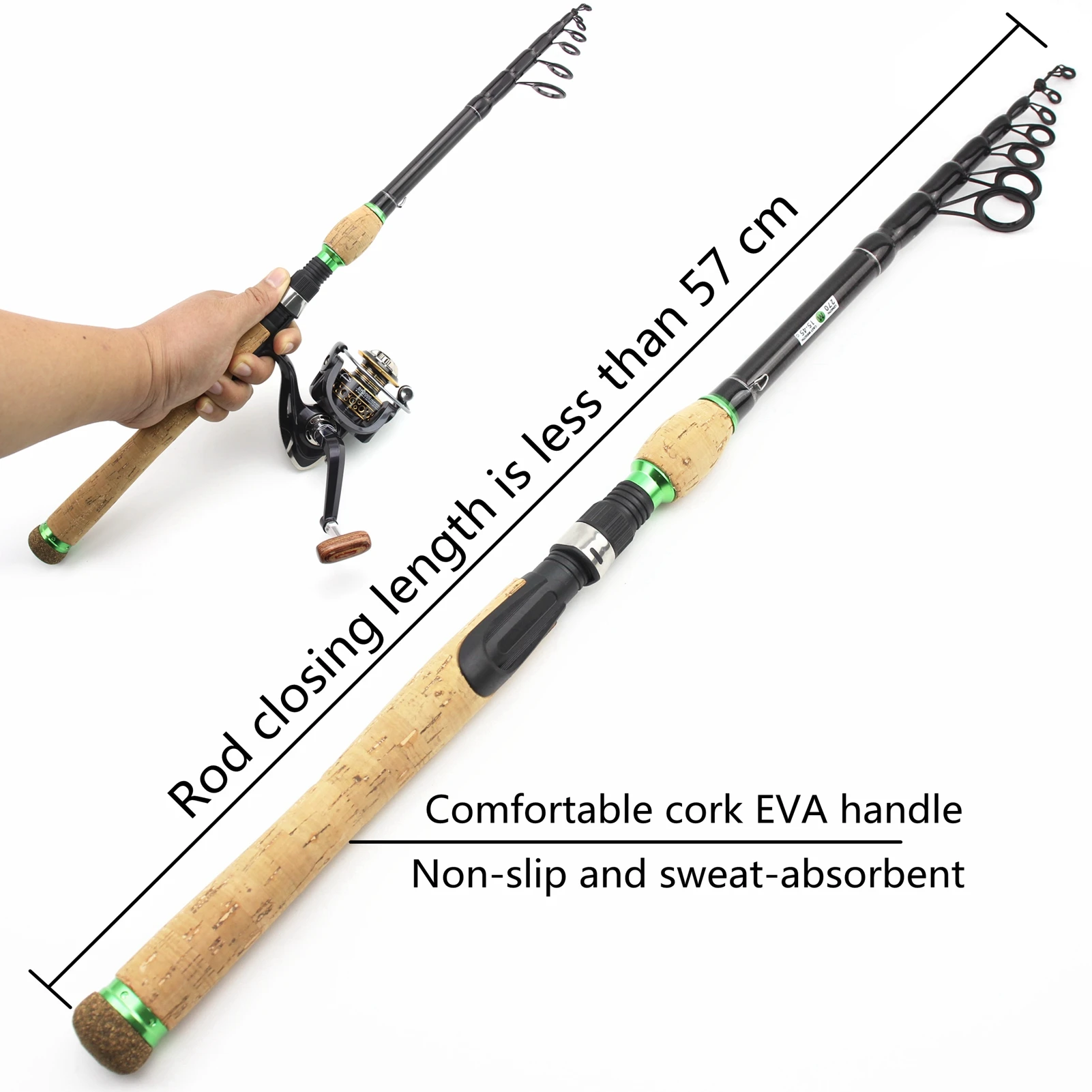 NEW 1.8M-2.7M carbon telescopic fishing rod cork handle lure Trout Spinning  Rod Reel Combos Super hard long shot Trout Rod