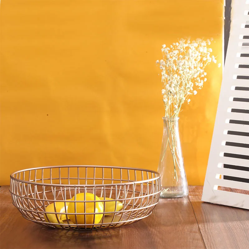 

Nordic style wrought iron fruit plate ins personality creative modern living room home storage basket round minimalist basket