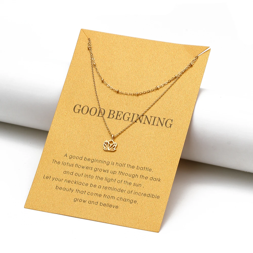Wish Card Двухслойное ожерелье в форме лотоса для женщин золотого цвета многослойное s сделать пожелание ожерелье Модные ювелирные изделия подарок EY1590
