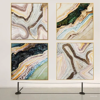 

Abstract Geometric Blue Brown Marble Canvas Painting Posters and Print Modern Decor Wall Art Pictures for Modular Living Room