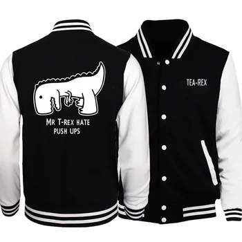 

2020 Men fashion black harajuku baseball jackets mr trex hate push ups print fleece Jackets winter comfort button jacket coat