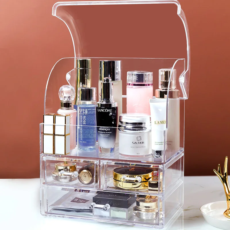 

Transparent Cosmetic Organizer Creative Makeup Storage Box Protable Desktop Organizer Drawer Storage Bins Waterproof Beauty Box