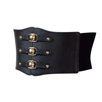 

Women Vintage PU Leather Double-breasted Wide WaistBand