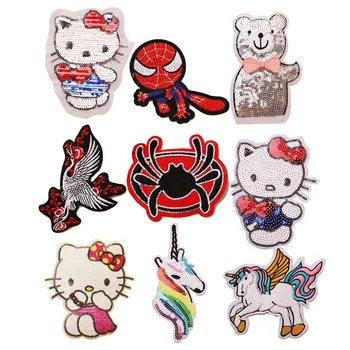 

1 PCS Kitty unicorn superhero spider icon Iron on Patches for Clothing DIY Stripes Clothes Patchwork Stickers Custom Badges