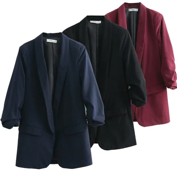 

Autumn and Winter New Suit Jacket European and American Women's Fashion Wild Versatile Cuffs Solid Color Casual Blaze