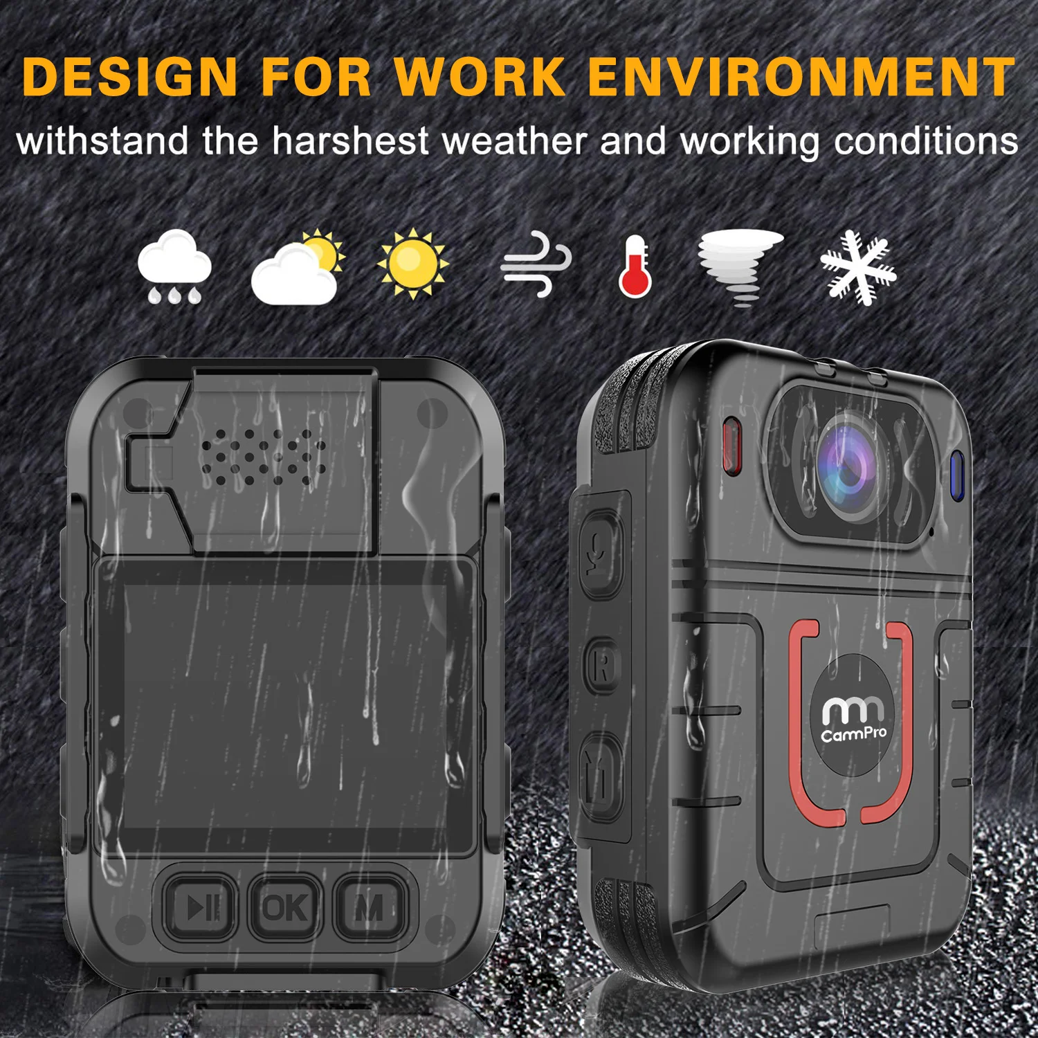 CammPro M831 HD 1296P Police Body Camera 64GB 13 Hours Recording Wearable Camera Night Vision Security Guard Personal Recorder