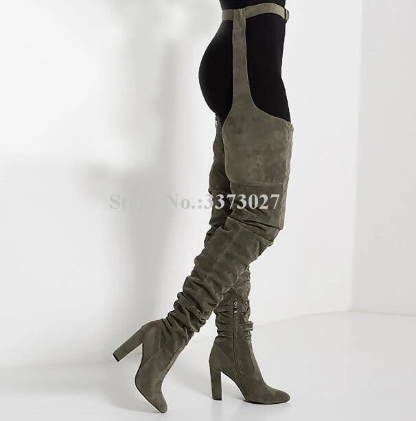 suede belt thigh high boots
