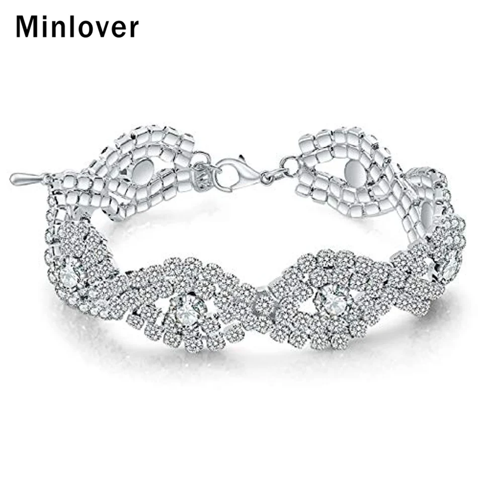 Minlover элегантный полный горный хрусталь глаз Форма свадебный браслет для женщин Серебряный цвет цепочка браслет свадебные ювелирные изделия MSL438