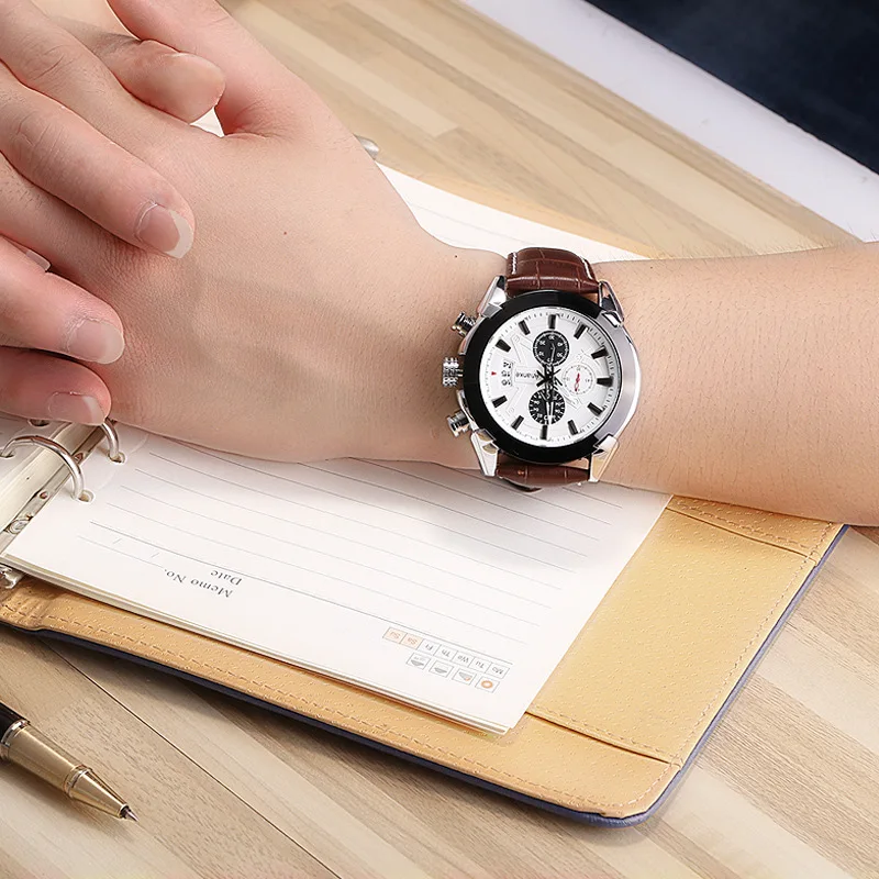 

Relogio Masculino Leather Strap Watches Men Multi-function Small Three Pin Run Seconds Sports Watch Quartz Wrist Clock 2019