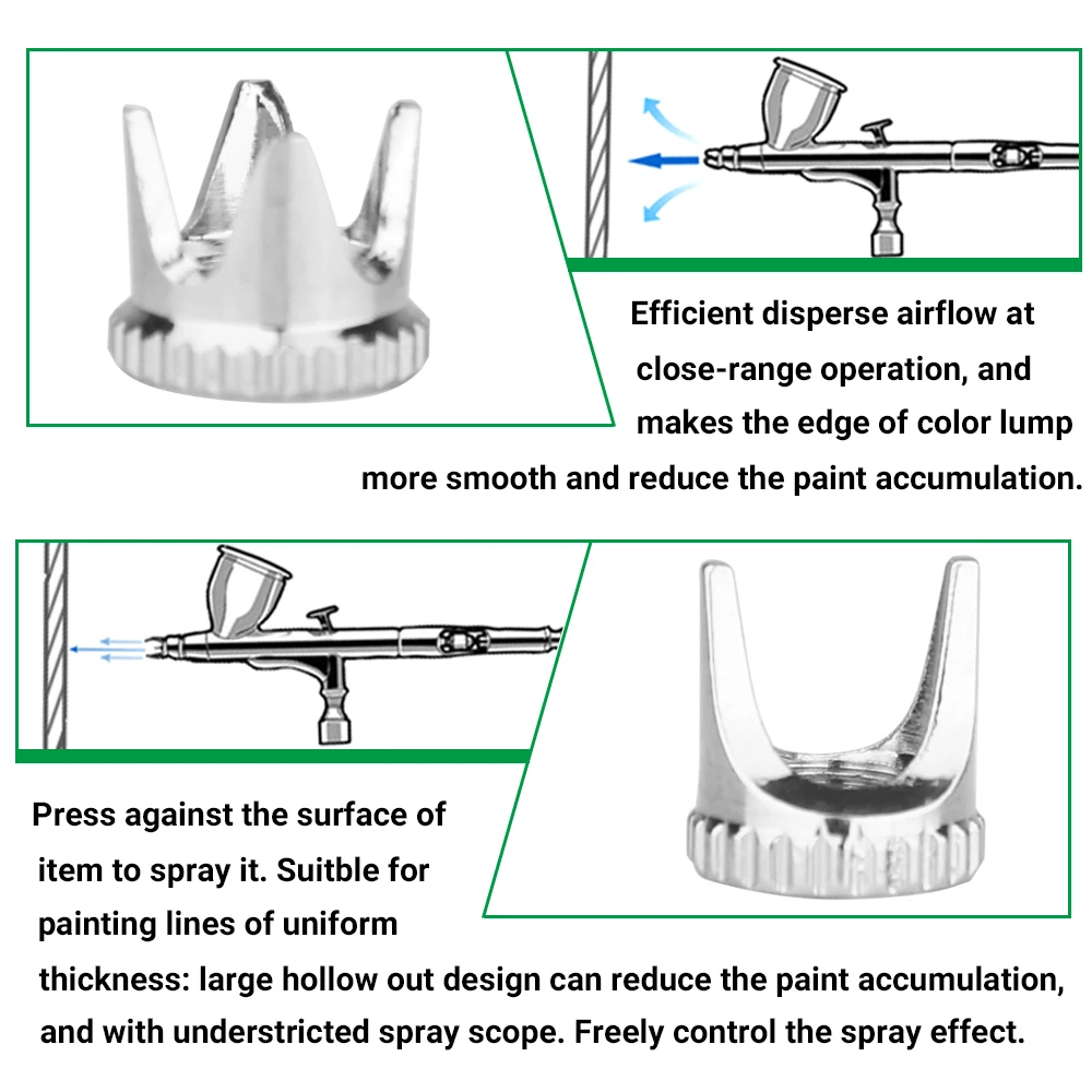 Airbrush Cover Cap Accessory Crown/ Tomahawk/ hollow condensing/distance Shape Air Brush Fan Caps Closed/ Spatter Cap 4