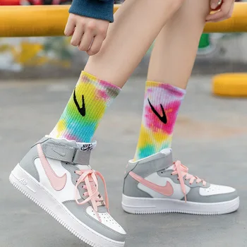 

Tie-dye tube socks female sport basketball ball street in sox ins cotton socks trill hot style silk stockings