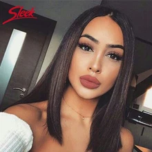 Гладкий прямой кружевной передний парик человеческих волос Remy бразильские волосы парики средняя часть закрытие кружева парики короткие парики из человеческих волос