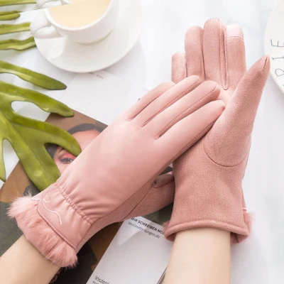 Cotton Gloves Lady Bicycle Outdoor Touch Screen Five-fingered Warm Winter Multicolored Gloves Motorcycle Professional Gloves - Цвет: Лаванда