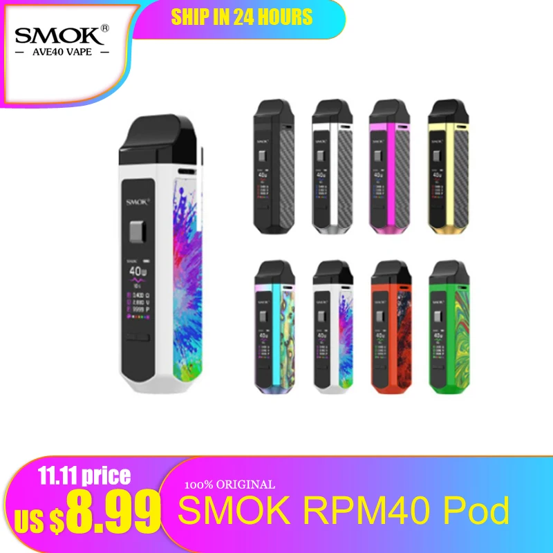 

Smok Portable Pod Mod 40W Kit SMOK RPM40 Pod Vape Electronic Cigarette 1500mAh&4.3ml RPM Pod&4.5ml RPM Nord Cartridge POD Vapor