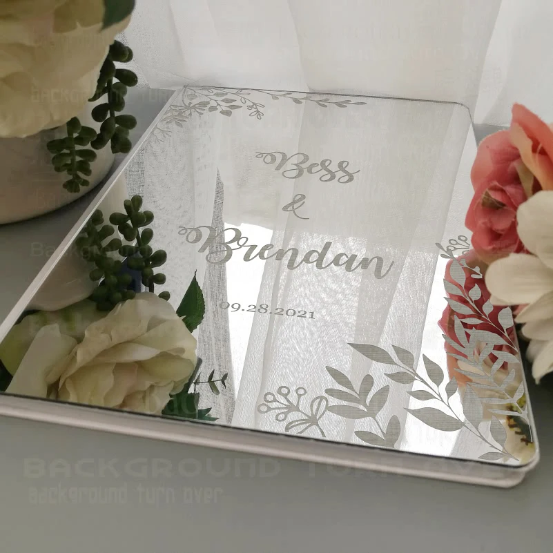 Guest Book Wedding Personalized Names Date Mirror Party White Blank Favor Signature Details Rustic Lush Flowers G024