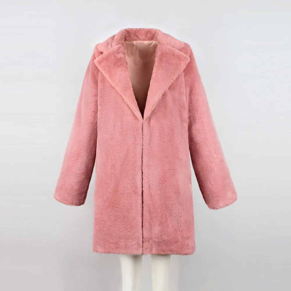 Зимнее женское длинное пальто, однотонная фланелевая теплая парка, куртка с длинным рукавом, простое открытое пальто с отложным воротником, свободное Женское пальто