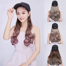 Бейсбольные шапки с прикрепляемыми волосами для женщин, бейсболка из синтетического волоса, длинные волнистые волосы, Повседневные Вечерние шапки WH998