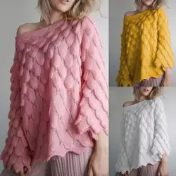 Новый Модный женский свободный пуловер с открытыми плечами свитер Теплые Топы Блузка с длинными рукавами для зимы C55