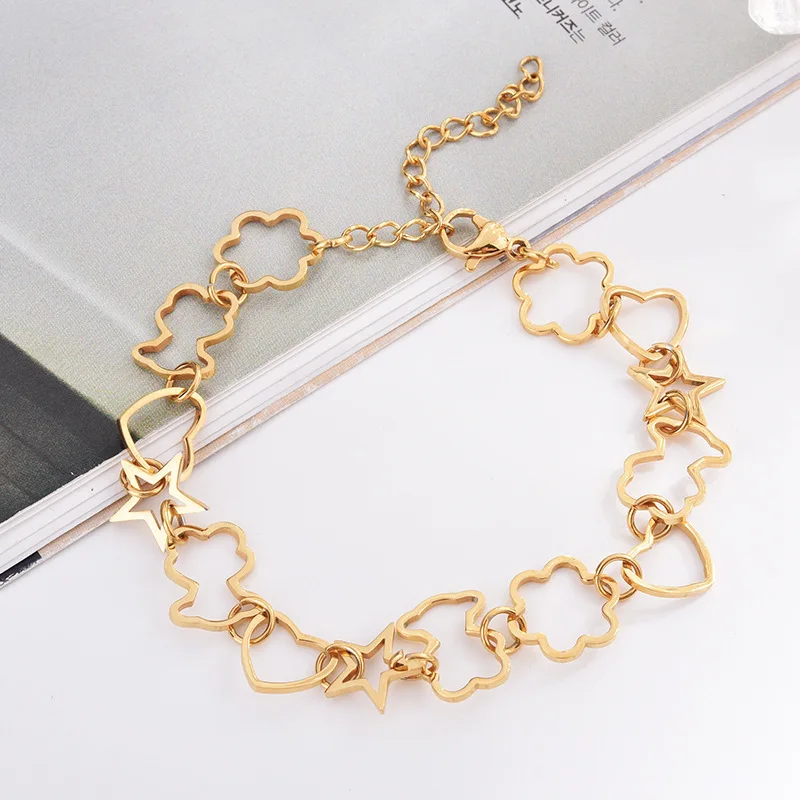 

Fashion Foreign Trade Jewelry Bear Love Pentagram Titanium Steel Bracelet Bracelet Men and Women Jewelry Stainless Steel Bracele