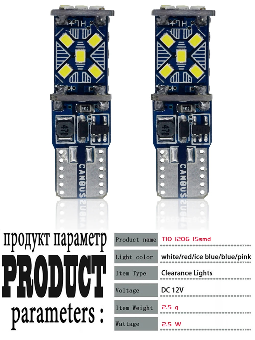 100 шт. автомобильный светильник светодиодный сигнальная лампа T10 1206 15smd 5W5 ширина лампы Плавная декодирующая лампа T10 W5W 194 12V внутренняя лампа