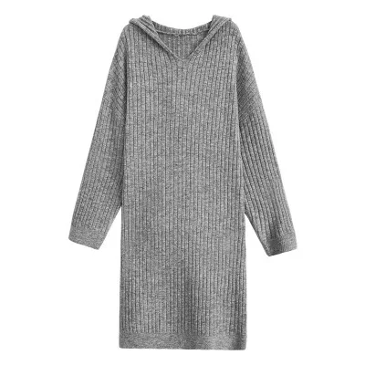 grey SuperAen Новое корейское Стильное женское вязаное платье весна и осень модное женское платье с капюшоном однотонная женская одежда - Цвет: grey