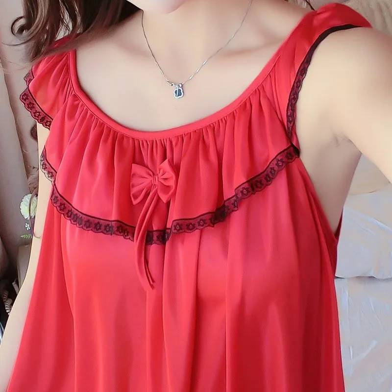 Ice Silk Night Dress Women Satin Sexy Sleepwear High Long Loose Silk Long Nightwear Lingerie Sexy Nightgown Summer Wedding Bride