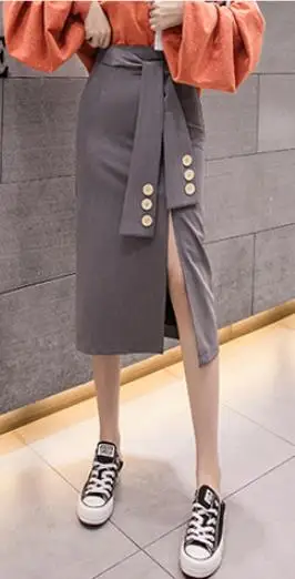 New Fashion Patchwork Irregular Pleated Skirt for Female High Waist Asymmetrical Bandage Autumn Skirt Women Clothes - Color: Gray
