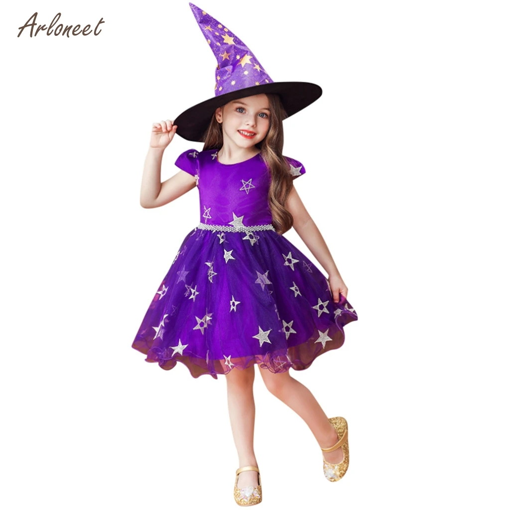 ARLONEET, Детские праздничные платья для девочек, звезда на Хэллоуин, принцесса, представление, официальное платье+ шляпа, Хэллоуин, платье для девочек,, vestido