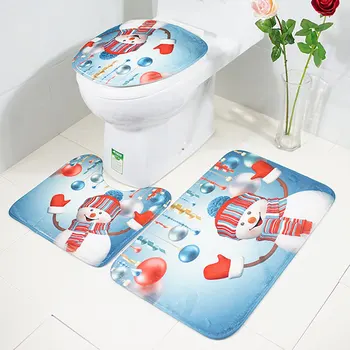 

3pcs Christmas Santa Claus Shower Curtain Set Shower Curtains Toilet Mat Set bath mat Set Non-slip Toilet Mat Set Bathroom rug