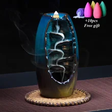 Водопад обратного потока благовоний горелка ручной работы керамический Курильница держатель для благовоний Крытый Ретро стиль для домашнего декора с 10 шишками благовоний