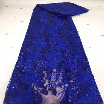 

African royal blue stones Lace Fabric With Sequins Nigerian French Lace Fabrics 2020 High Quality Sequined For Wedding Dress