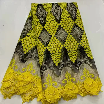 

New Design Yellow African Net Lace Fabric,High Quality Nigerian Wedding Lace Fabrics 5 Yards French Tulle Lace Fabric 2l3082-259