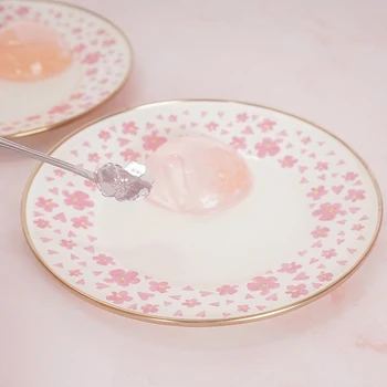 

Porcelain enamel dinner plate Japanese sakura glaze thick flat dish European household non ceramic snack fruit plate