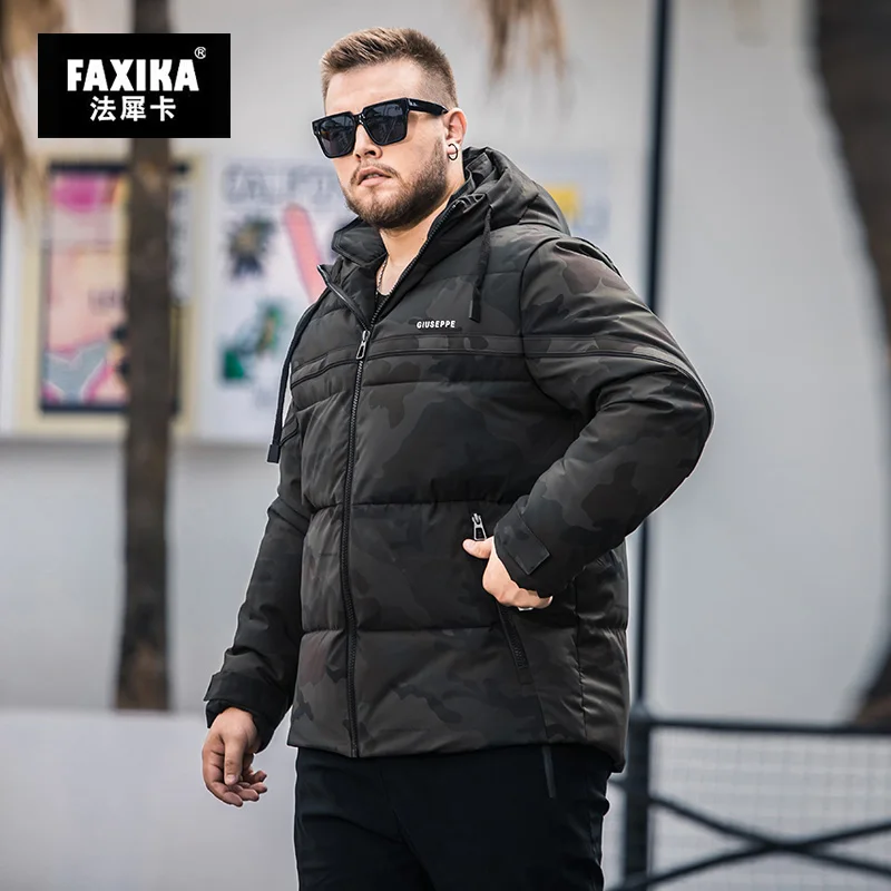 FAXIA, большие размеры, мужское зимнее пальто и камуфляжное удобрение, повышенное Хлопковое платье, более жир, чтобы согреться