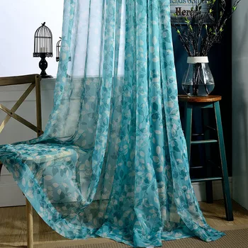 

Blue Leaves Tulle Window Curtains for Living Room Bedroom Fabrics Organza Sheer Panel Voile