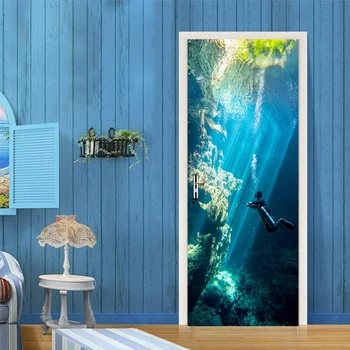 

European Style Street Landscape Door Sticker Living Room Restaurant PVC Waterproof Photo Mural Wallpaper Stickers Decor 1