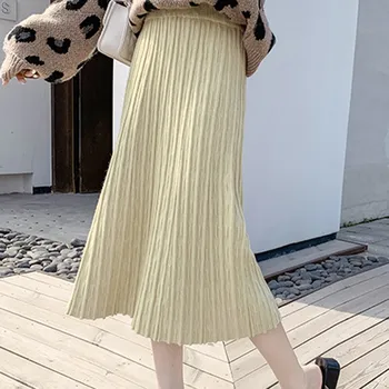 

Fashion Casual Autumn Winter Midi Skirt Long Pleated Elastic Waist Skirts Womens Faldas Mujer Moda Ropa Mujer Jupe Femme Skirts