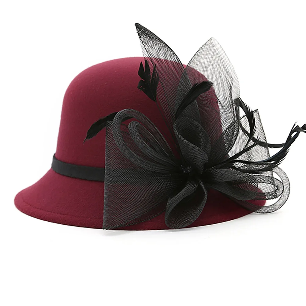 HL0004 Wine-red Женская шапка, сезон осень-зима теплая шапка женская Gorro Fedora шапка женская шляпы сомбреро mujer chapeau noir шляпа войлочные осенние шляпы - Цвет: HL0004 Wine-red