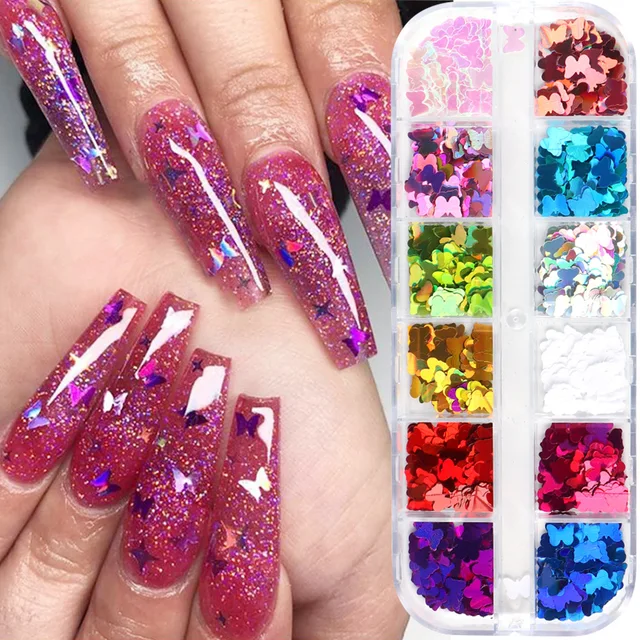 Holographic Butterfly Shape Nail Art Glitter Micro Laser Star Flakes 3D Silver Gold Sequins Polish Manicure Nail Decoration $4.38