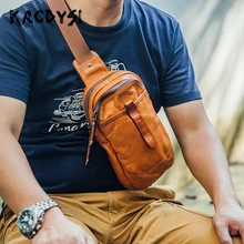 Famosa marca Original Vintage cuero Real pequeño bolso de pecho para hombre última alta calidad bolsa de pecho masculino moda pecho Paquete de cintura paquete