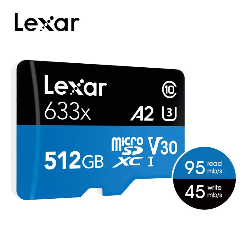 Lexar 633x высокая скорость 95 МБ/с./с 512 ГБ 256 ГБ 128 Гб Micro SD карта памяти адаптер SDHC UHS-I U1 U3 A1 A2 для дрона