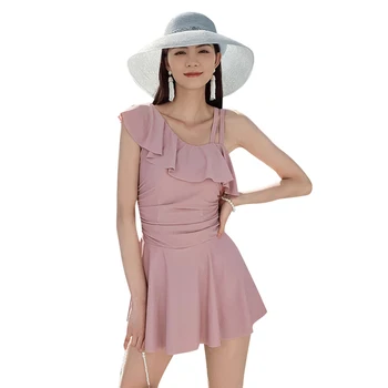 

New Women Ruffled Beach Skirted Dress Swimsuit Off Shoulder Bathing Dress Swimsuit Women Beach Wear with Bra Pad